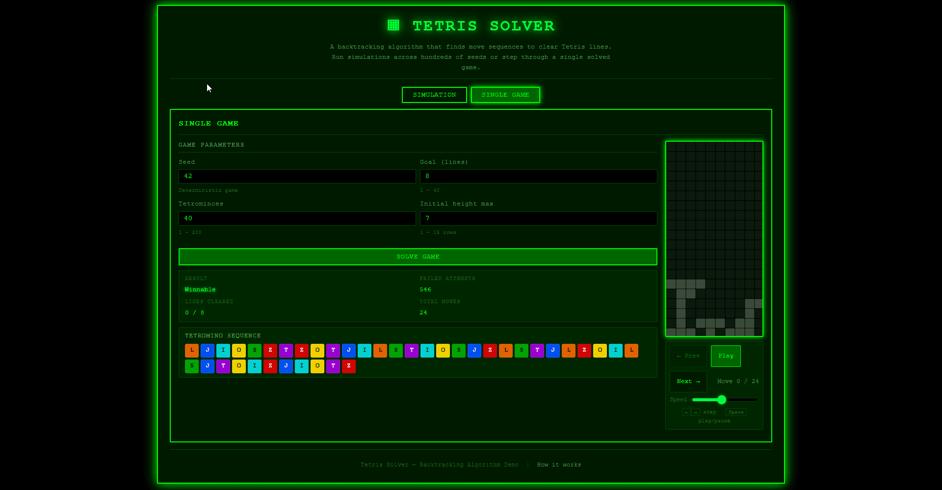 Tetris Solver – Board View