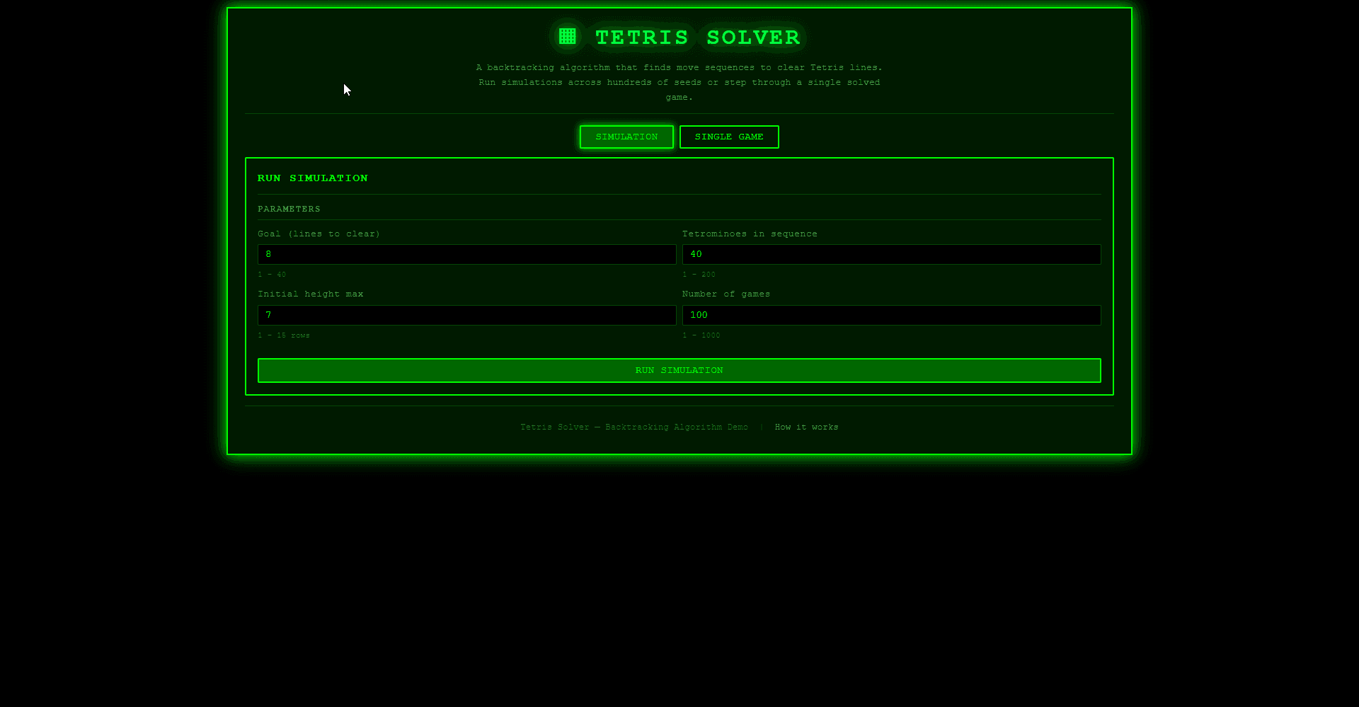 Tetris Solver - Tetris Solver – Simulation