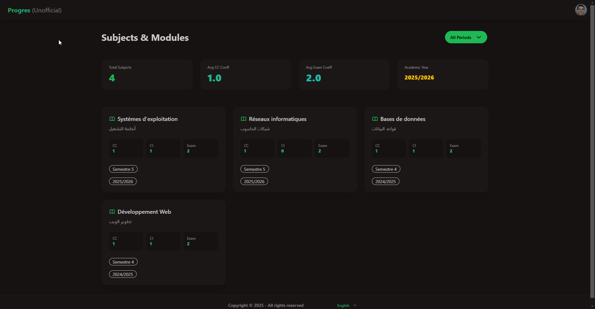 Progres Student Portal Screenshot