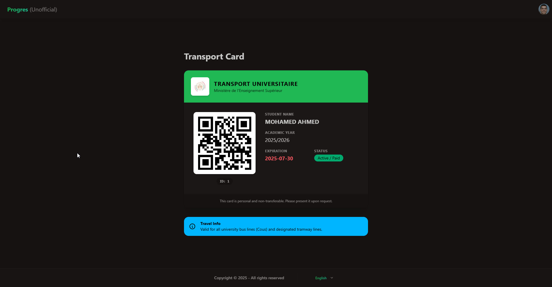 Progres Student Portal Screenshot